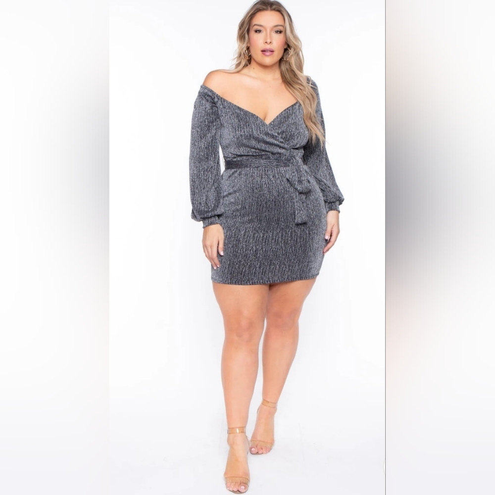 Curvy Sense Metallic Silver Mini Dress